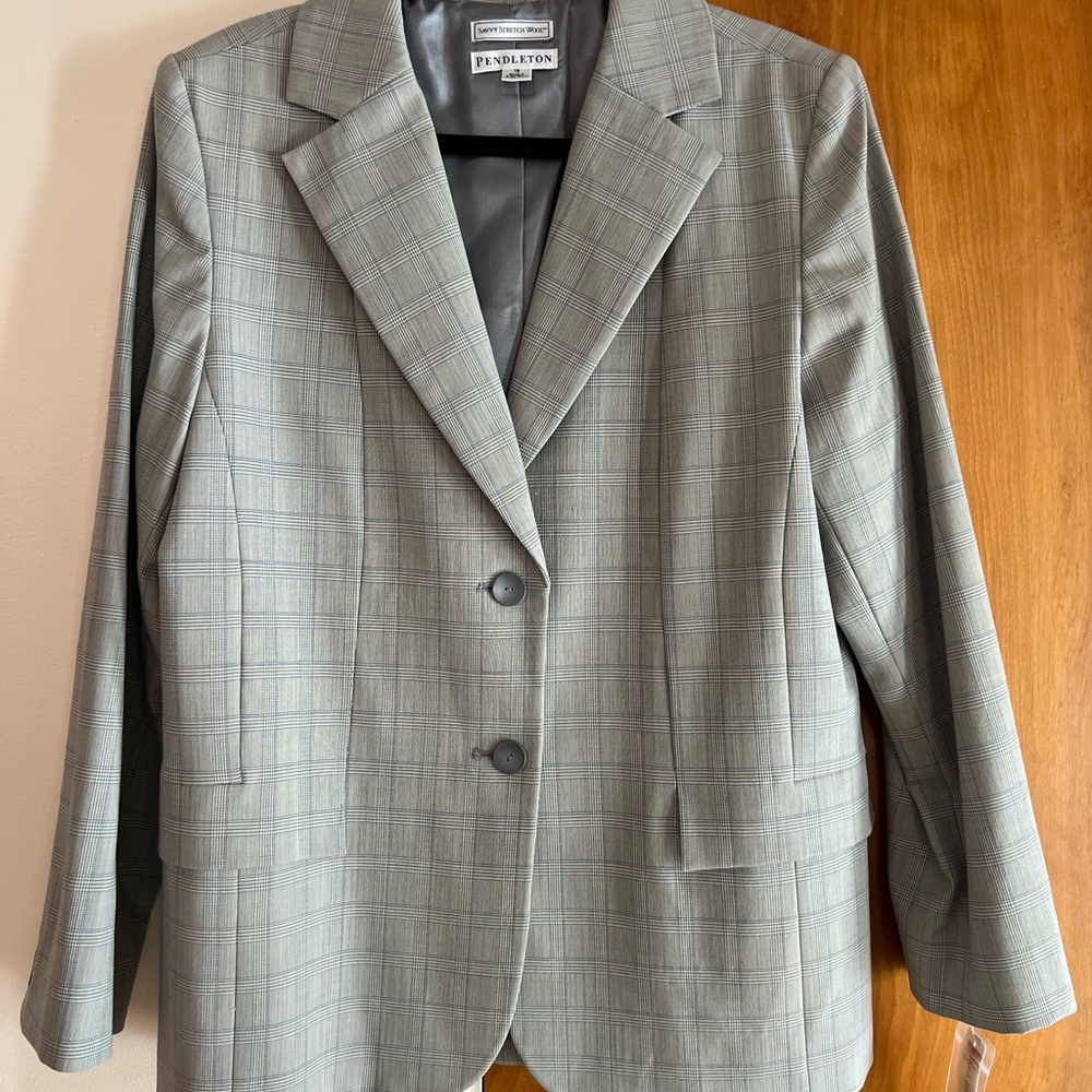 Pendleton Gray/Blue Plaid Wool Blazer